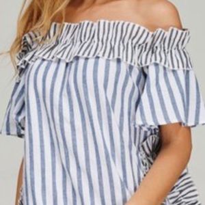 Navy and white stripe shoulder top